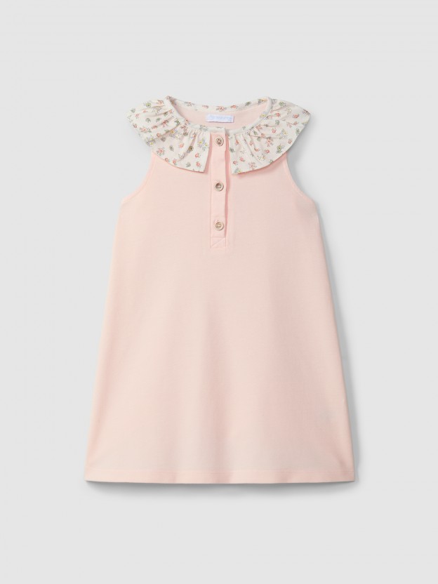 Dress pique with ruffled printed collar Dress pique with ruffled printed collar
