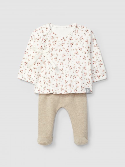 Two-piece set in printed muslin and plain jersey Two-piece set in printed muslin and plain jersey