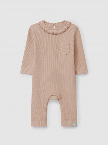 Romper in ribbed jersey with ruffled collar Romper in ribbed jersey with ruffled collar