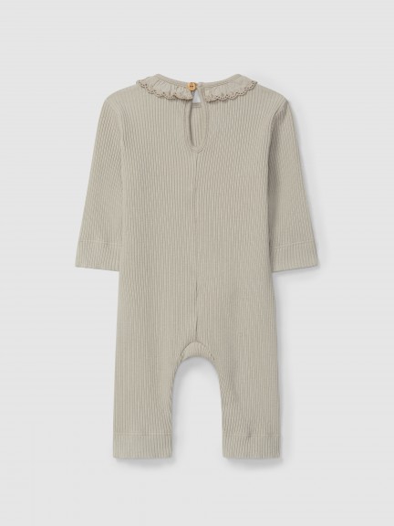 Romper in ribbed jersey with ruffled collar Romper in ribbed jersey with ruffled collar