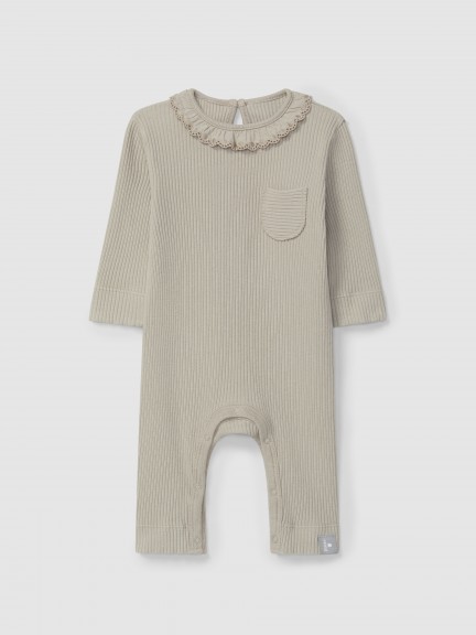 Romper in ribbed jersey with ruffled collar Romper in ribbed jersey with ruffled collar