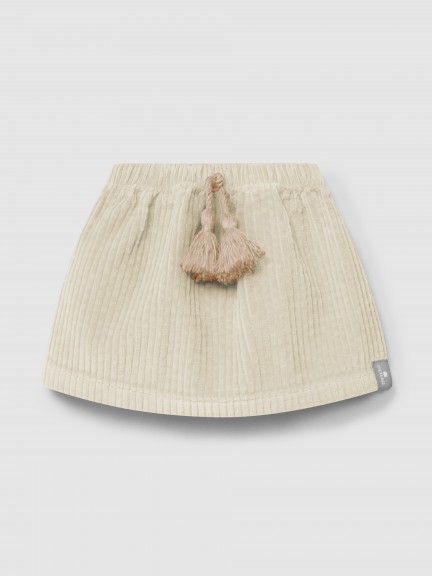 Jupe en velours cannel� d�tail de cordon avec pompon