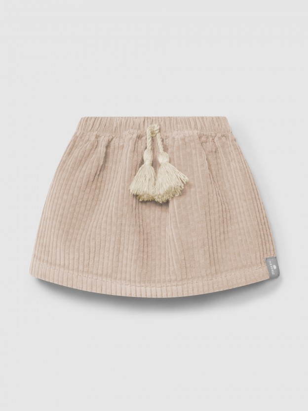 Falda de terciopleo acanalado detalle de cord�n con pomp�n
