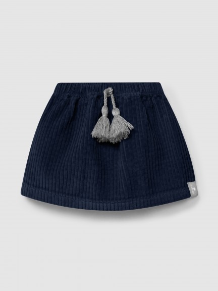 Skirt in ribbed velvet drawstring detail with pom-pom Skirt in ribbed velvet drawstring detail with pom-pom