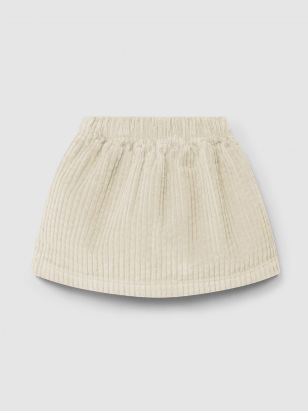 Saia em veludo canelado detalhe de cordão com pom-pom Saia em veludo canelado detalhe de cordão com pom-pom