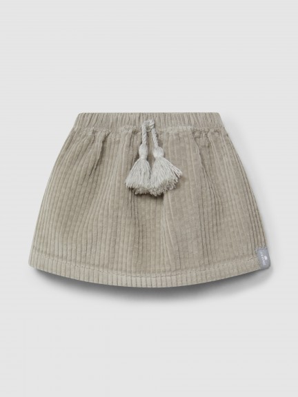 Skirt in ribbed velvet drawstring detail with pom-pom Skirt in ribbed velvet drawstring detail with pom-pom