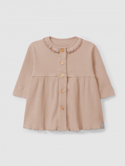 Dress in ribbed jersey with ruffled collar Dress in ribbed jersey with ruffled collar