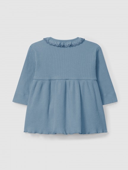 Dress in ribbed jersey with ruffled collar Dress in ribbed jersey with ruffled collar
