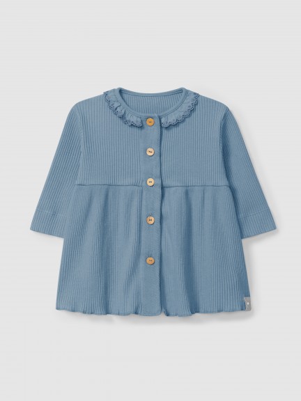 Dress in ribbed jersey with ruffled collar Dress in ribbed jersey with ruffled collar