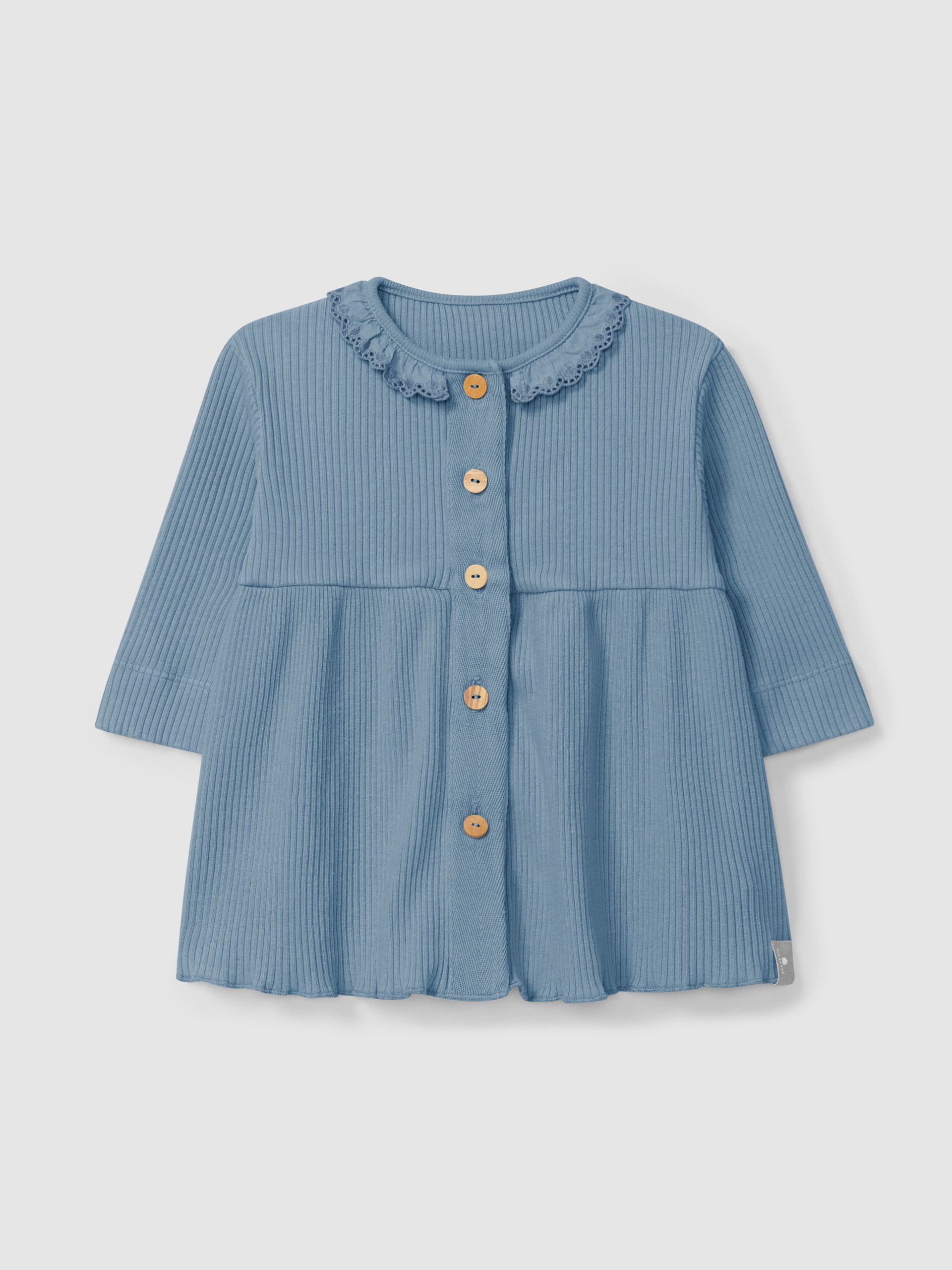 Dress in ribbed jersey with ruffled collar