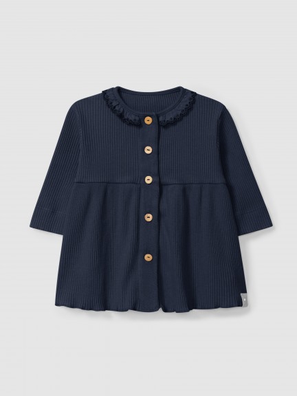 Dress in ribbed jersey with ruffled collar