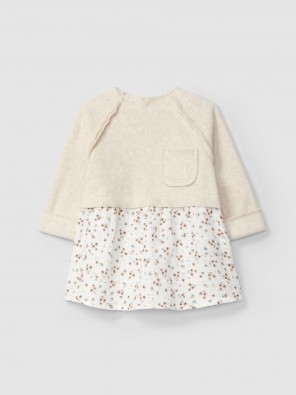 Floral muslin and organic cotton fleece dress Floral muslin and organic cotton fleece dress