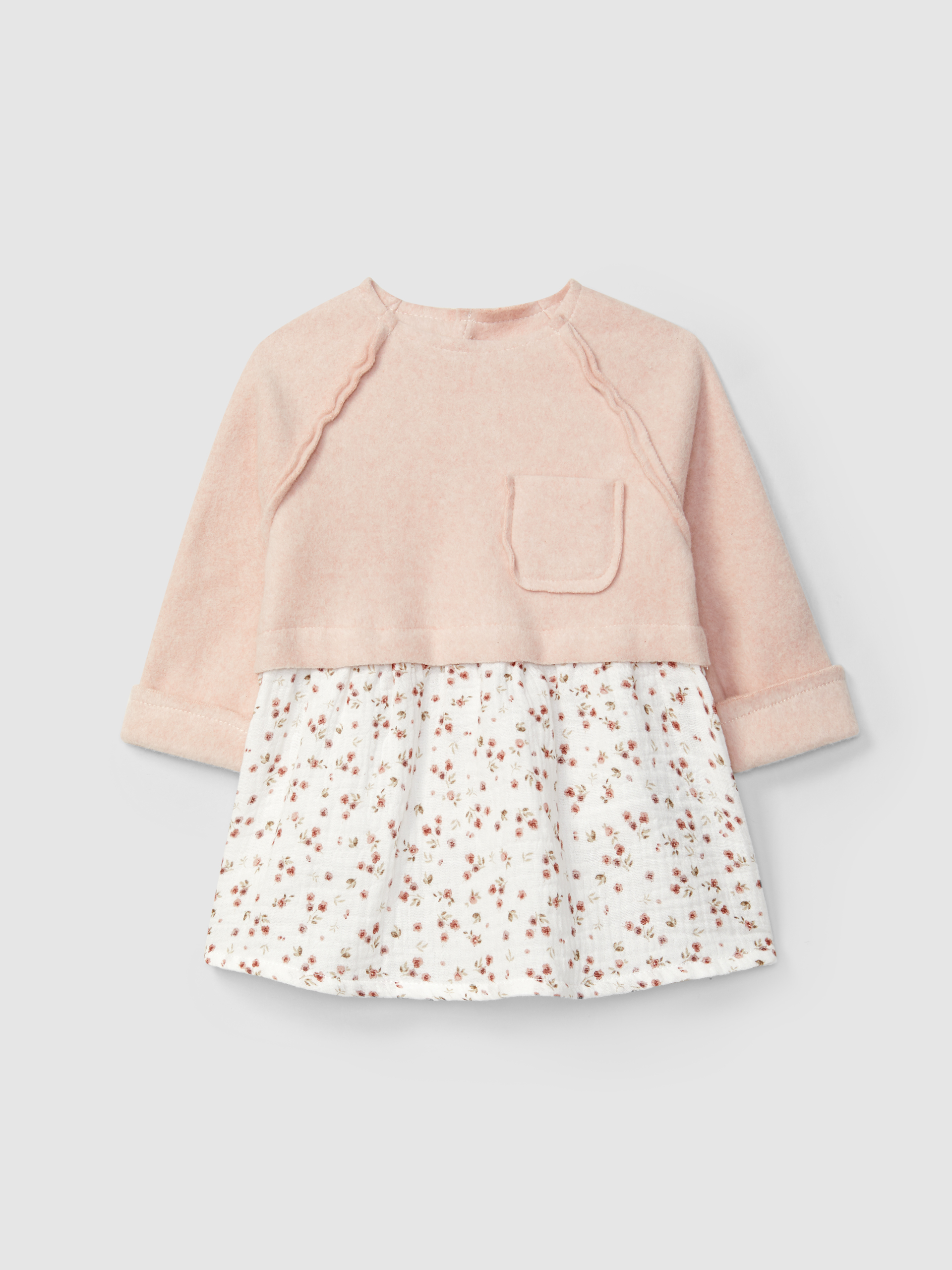 Vestido malha polar algodão orgânico e musseline floral