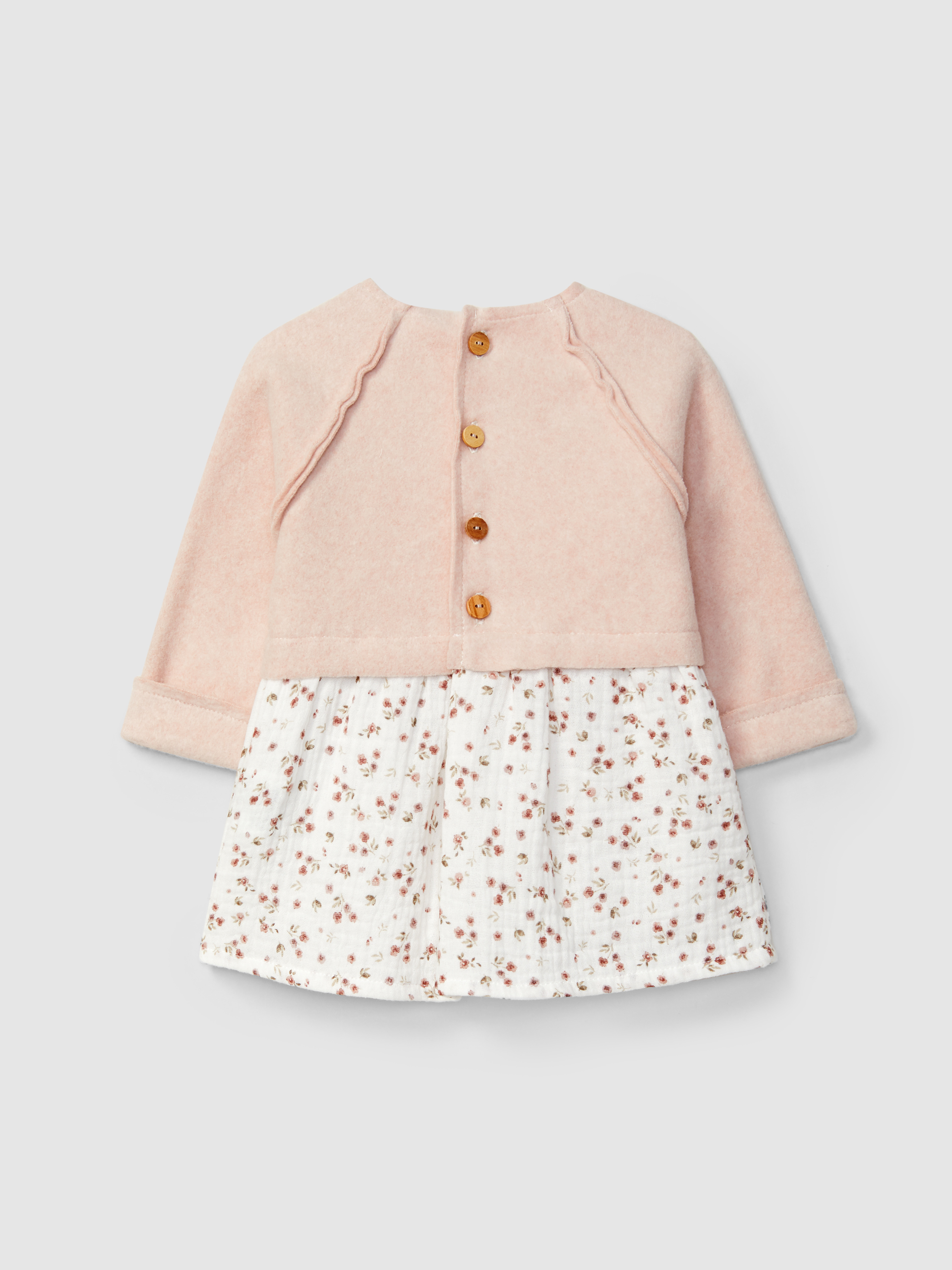 Vestido malha polar algodão orgânico e musseline floral