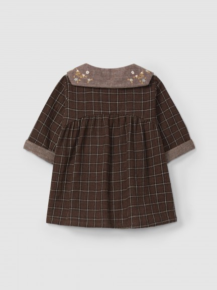 Check dress with embroidered floral detail Check dress with embroidered floral detail
