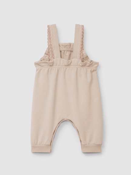 Plush dungarees with ruffled detail with embroidery Plush dungarees with ruffled detail with embroidery