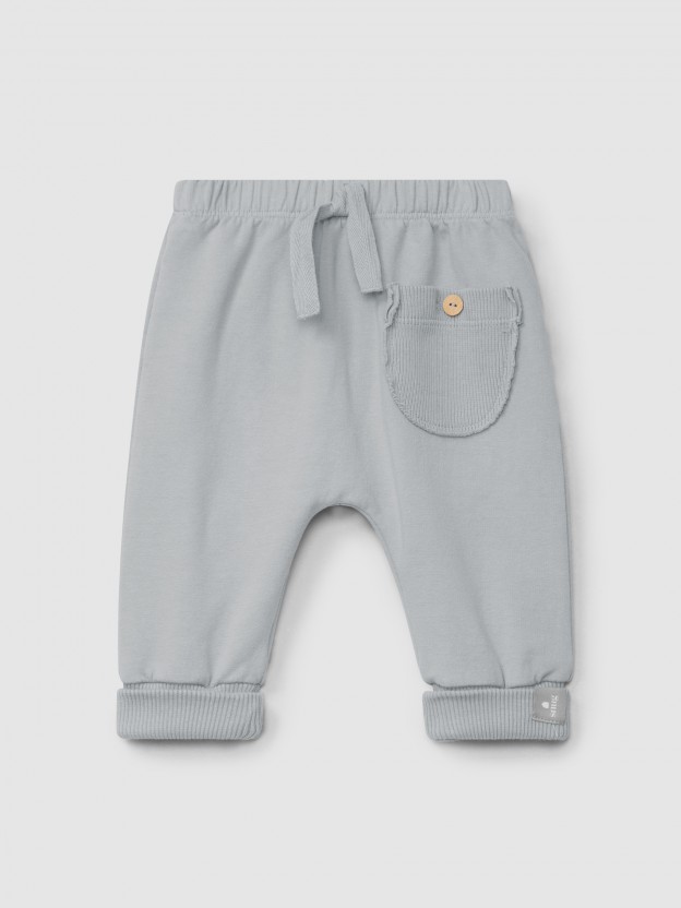 Pantalón pull-up de felpa con bolsillo Pantalón pull-up de felpa con bolsillo