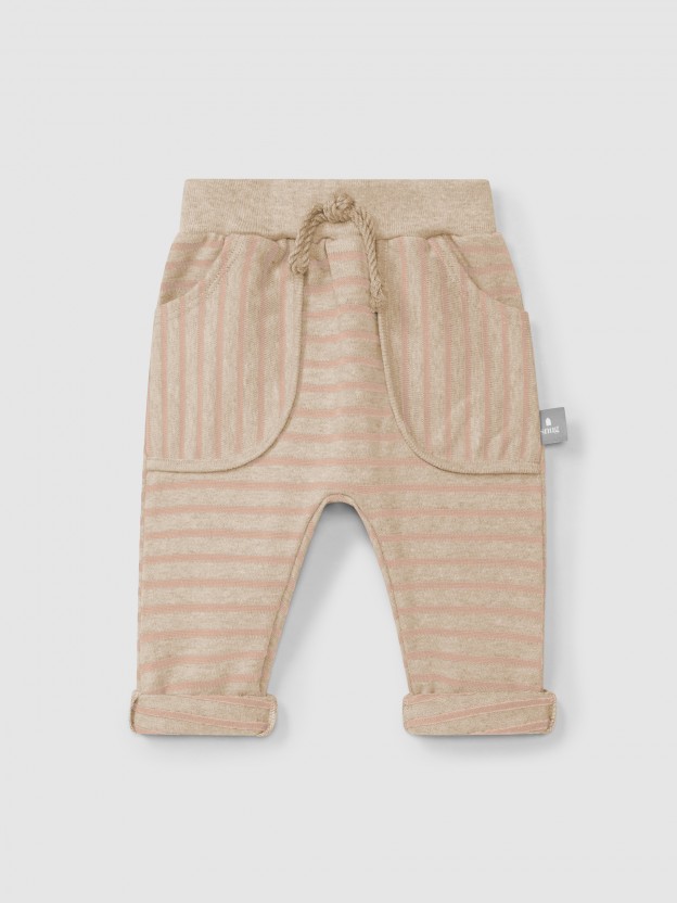 Pantalón pull-up a rayas de punto cardado Pantalón pull-up a rayas de punto cardado
