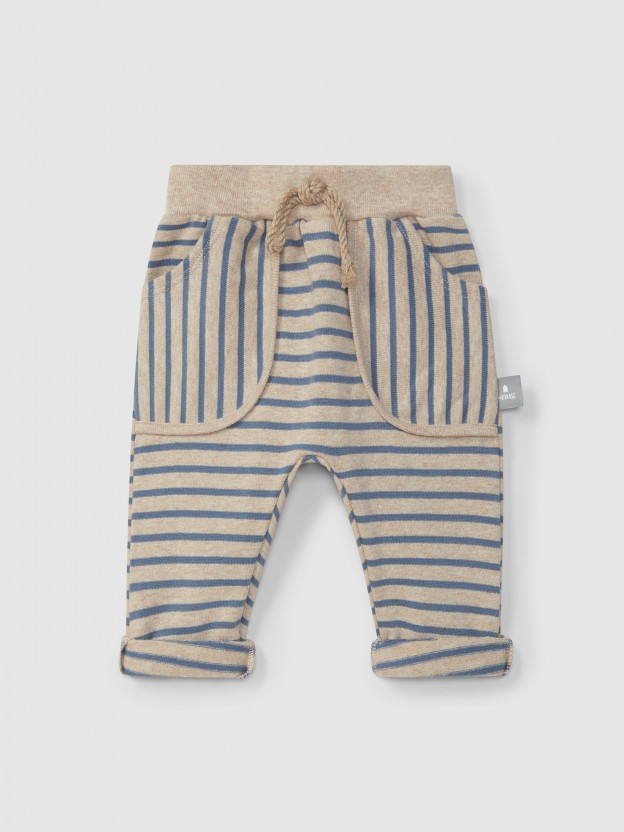 Pantalón pull-up a rayas de punto cardado Pantalón pull-up a rayas de punto cardado