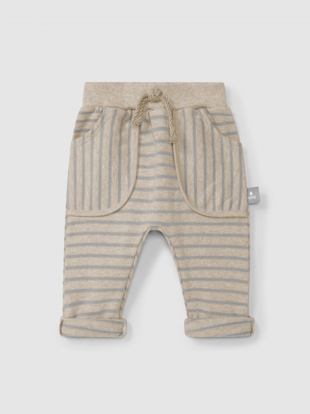 Pantalón pull-up a rayas de punto cardado Pantalón pull-up a rayas de punto cardado