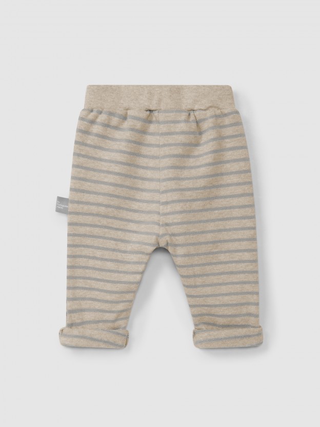 Pantalón pull-up a rayas de punto cardado Pantalón pull-up a rayas de punto cardado