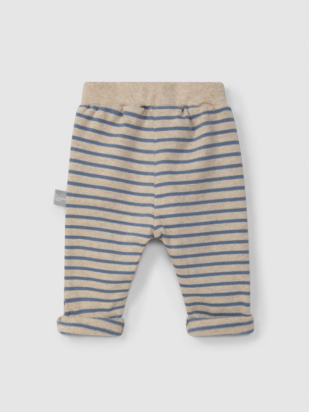 Pantalón pull-up a rayas de punto cardado Pantalón pull-up a rayas de punto cardado