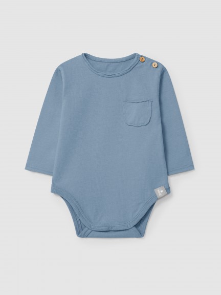 Collarless bodysuit in organic cotton with pocket Collarless bodysuit in organic cotton with pocket