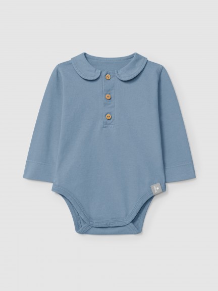 Plain bodysuit in organic cotton with Peter Pan collar Plain bodysuit in organic cotton with Peter Pan collar