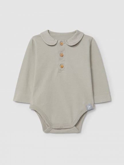 Plain bodysuit in organic cotton with Peter Pan collar Plain bodysuit in organic cotton with Peter Pan collar