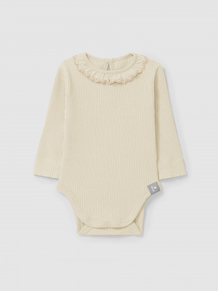 Bodysuit ribbed jersey with ruffled collar Bodysuit ribbed jersey with ruffled collar