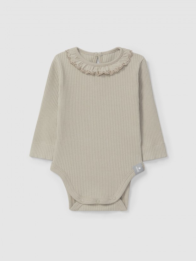 Bodysuit ribbed jersey with ruffled collar Bodysuit ribbed jersey with ruffled collar