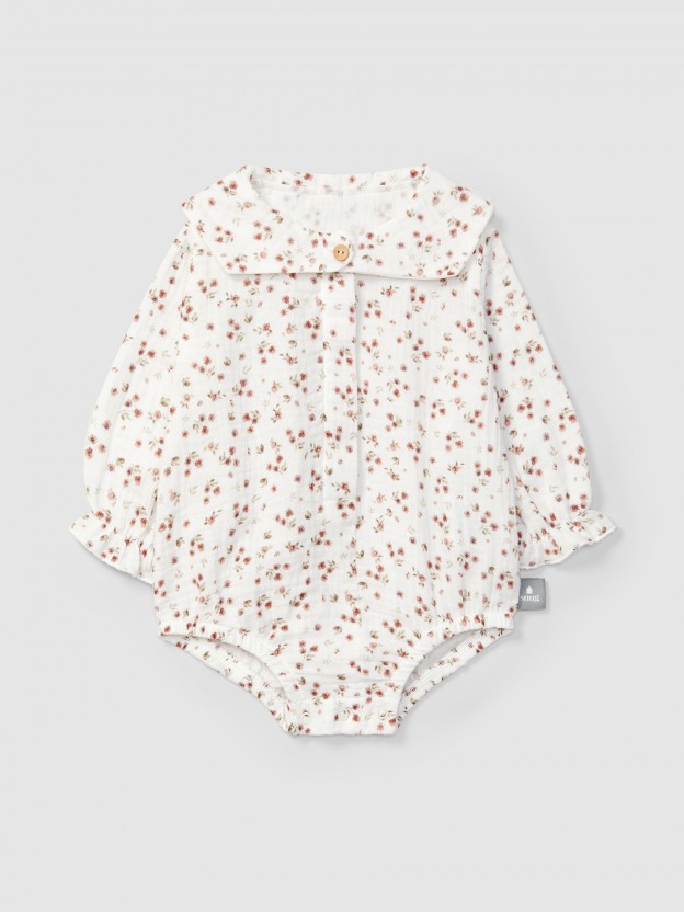 Bodysuit in floral printed muslin