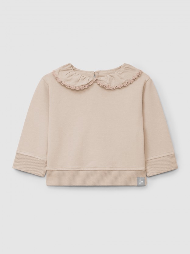 Sudadera de felpa con cuello de volante bordado Sudadera de felpa con cuello de volante bordado