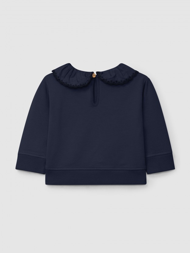Sudadera de felpa con cuello de volante bordado Sudadera de felpa con cuello de volante bordado
