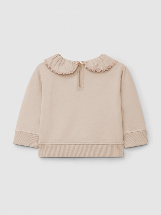 Sudadera de felpa con cuello de volante bordado Sudadera de felpa con cuello de volante bordado