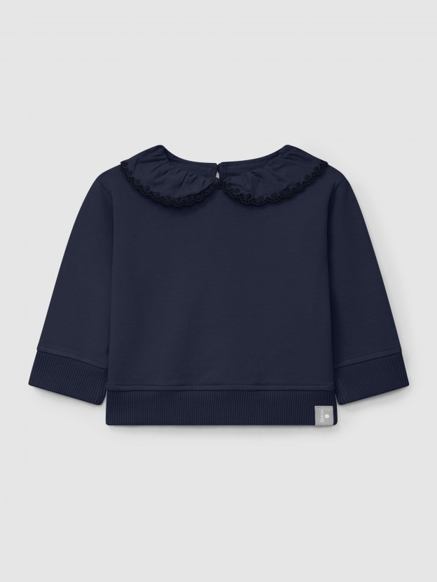 Sudadera de felpa con cuello de volante bordado Sudadera de felpa con cuello de volante bordado