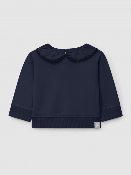 Sweatshirt em felpa com gola de folho bordado