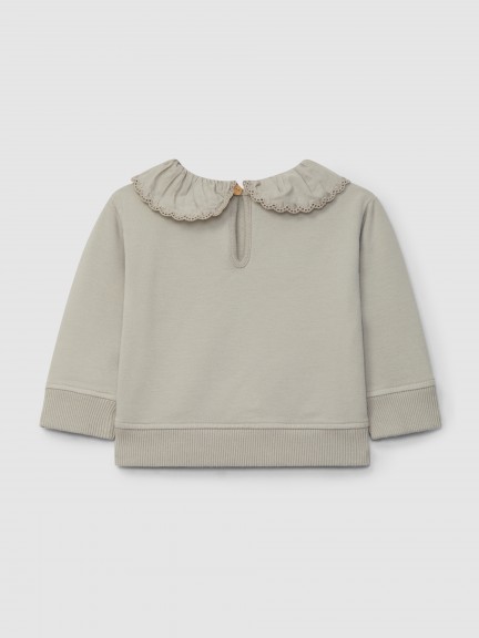 Sudadera de felpa con cuello de volante bordado Sudadera de felpa con cuello de volante bordado