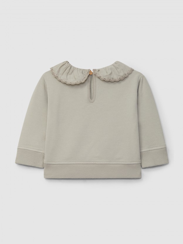 Sudadera de felpa con cuello de volante bordado Sudadera de felpa con cuello de volante bordado