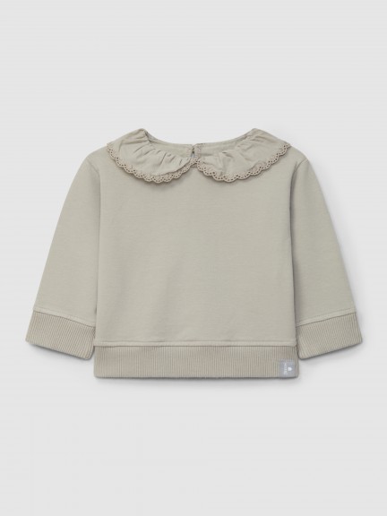 Sudadera de felpa con cuello de volante bordado