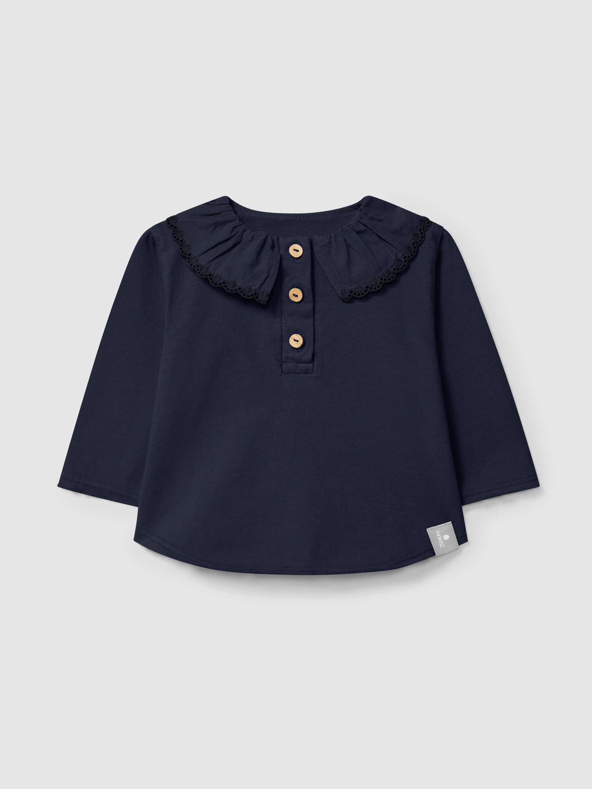 Longsleeve com gola de folho bordado em algodão orgânico