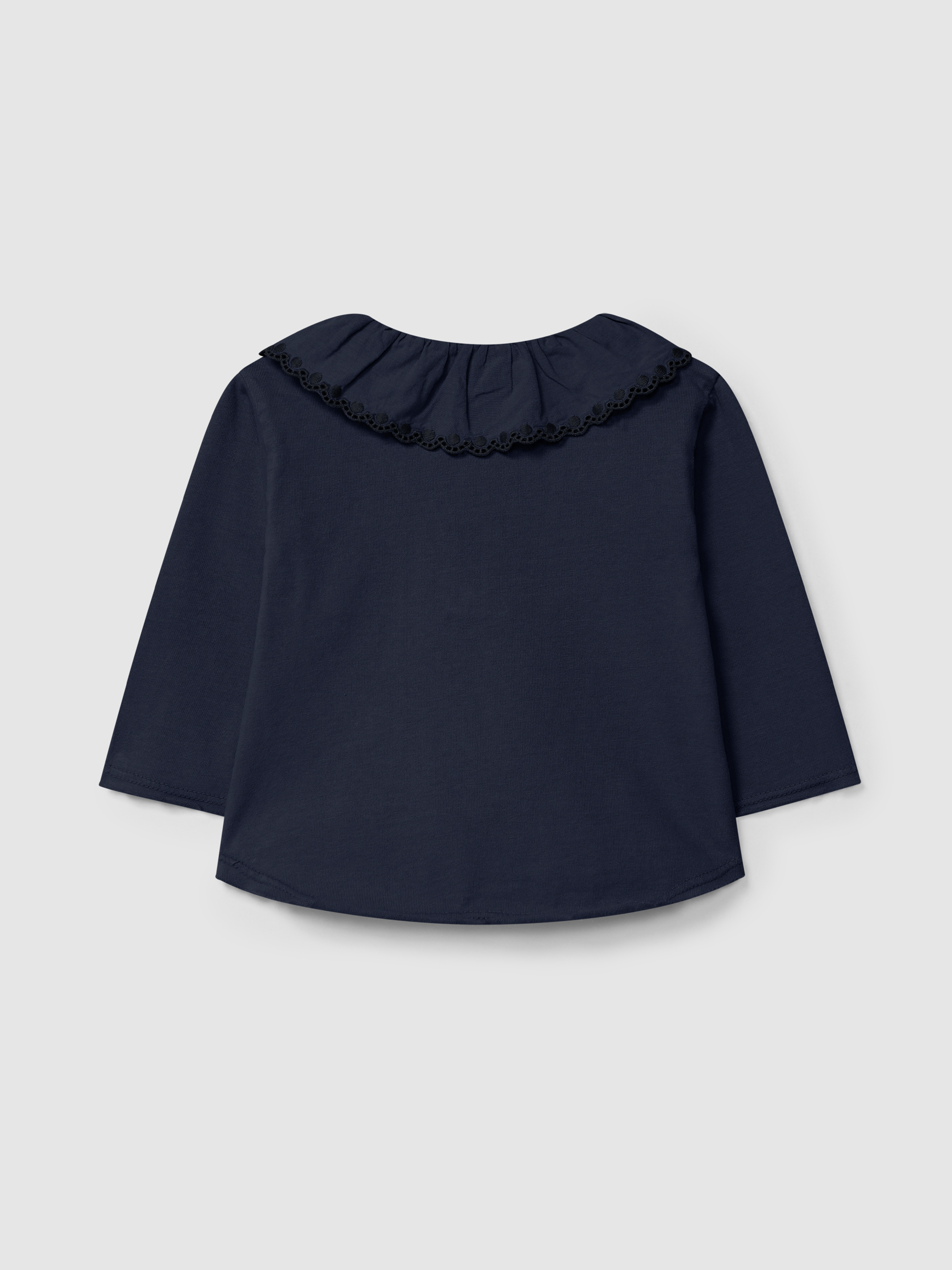 Longsleeve com gola de folho bordado em algodão orgânico