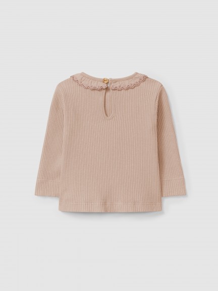Longsleeve in ribbed jersey with ruffled collar Longsleeve in ribbed jersey with ruffled collar