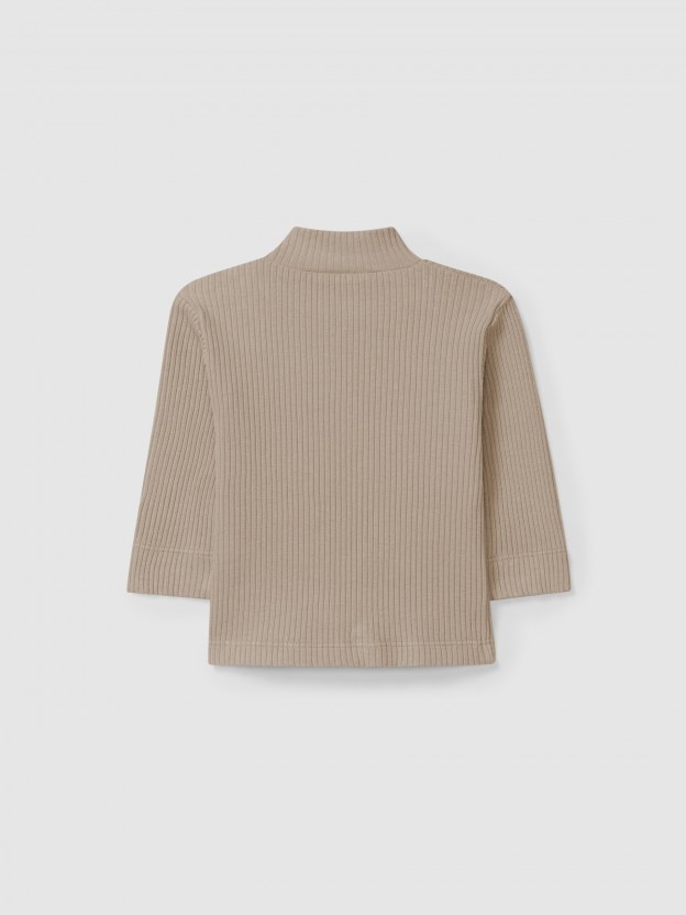 Longsleeve gola alta em malha canelada Longsleeve gola alta em malha canelada