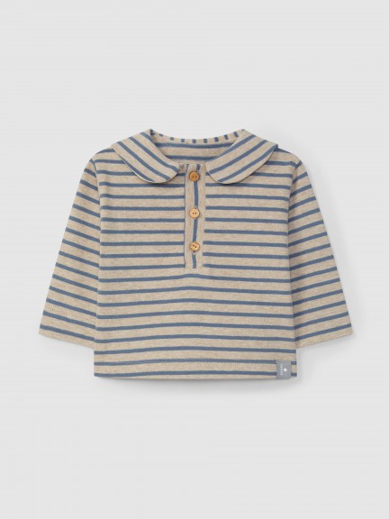 Longsleeve à rayures en jersey cardé à col marin Longsleeve à rayures en jersey cardé à col marin