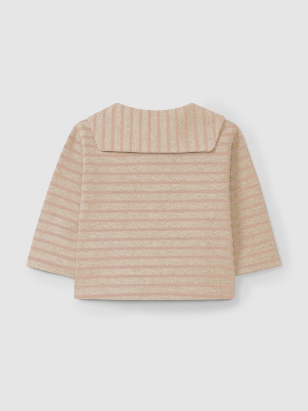 Longsleeve de riscas em jersey cardado com gola de marinheiro Longsleeve de riscas em jersey cardado com gola de marinheiro