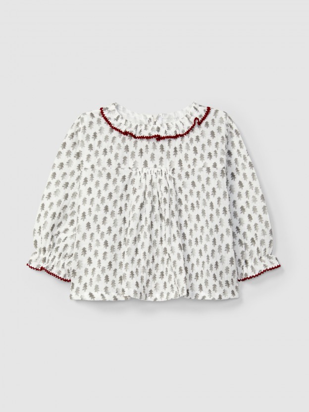 Blusa de muselina con estampado de pinos Blusa de muselina con estampado de pinos