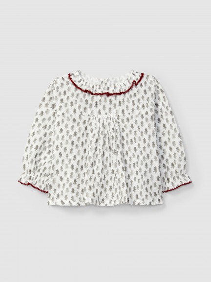 Muslin blouse with fir tree print Muslin blouse with fir tree print