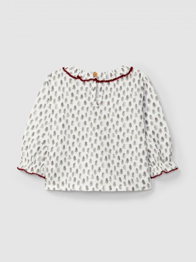 Blusa de muselina con estampado de pinos Blusa de muselina con estampado de pinos