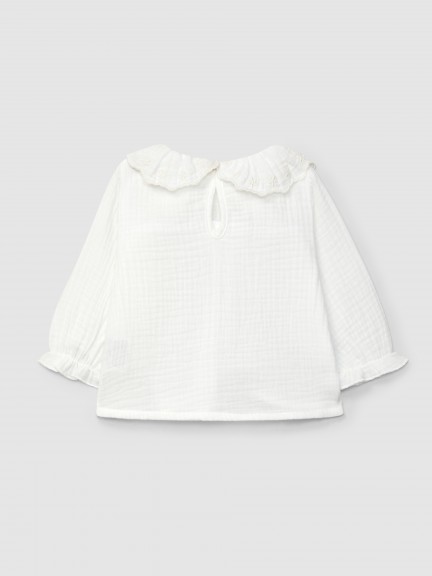 Muslin blouse with embroidered ruffled collar Muslin blouse with embroidered ruffled collar